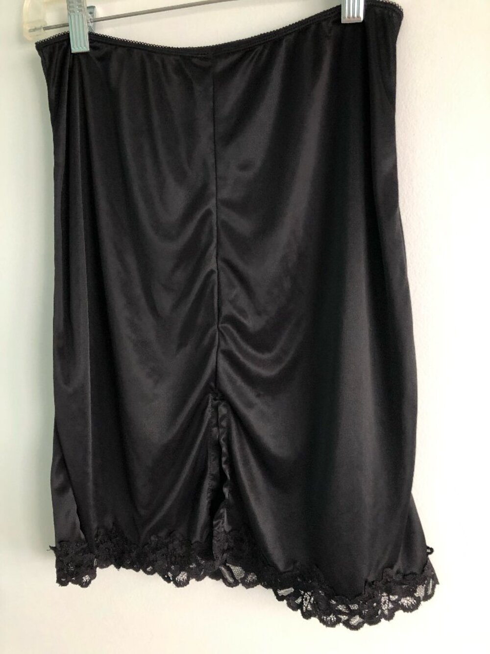 Vintage Black Lace Satin Short Slip Skirt Size L
